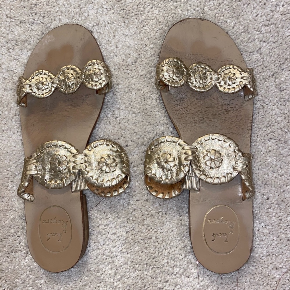 Jack Rogers Two-Strap Platinum Gold Sandals